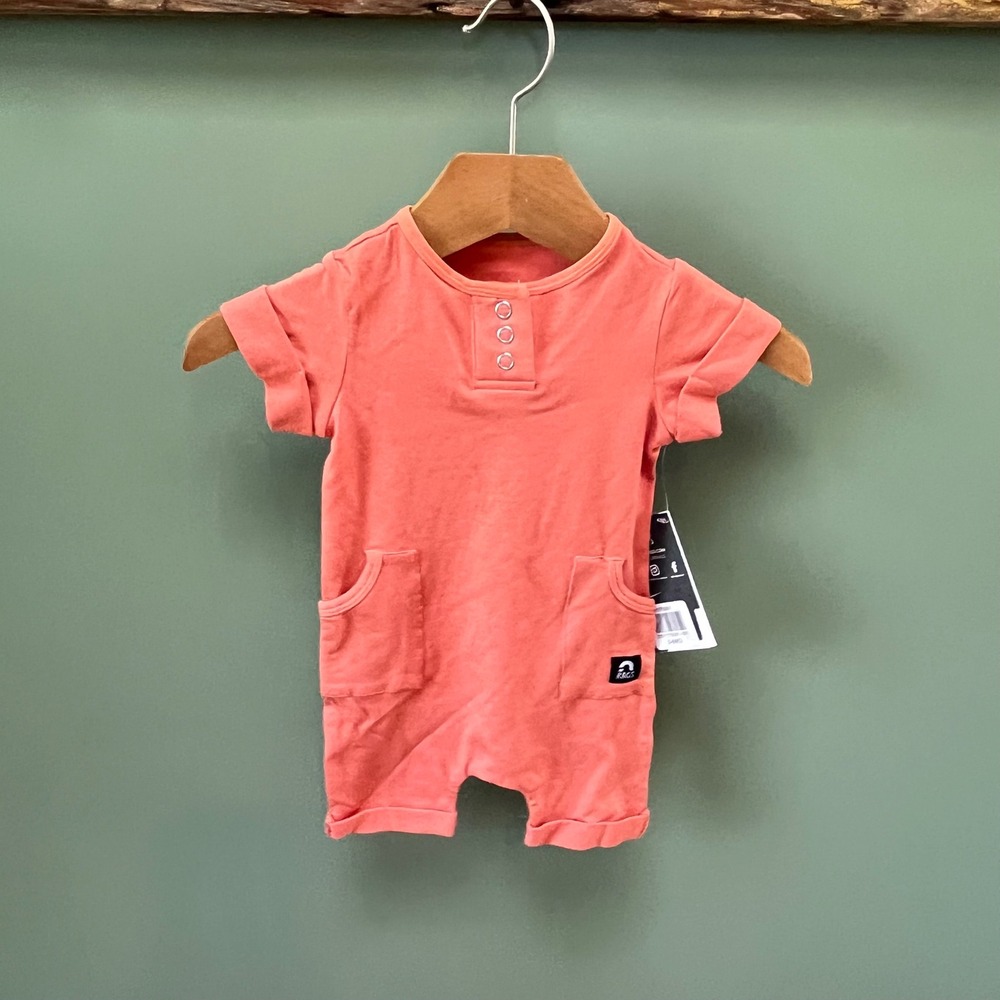 Rags to Raches Baby Romper Short Sleeve Coral Pink‎ Henley 3-6 Months NWT